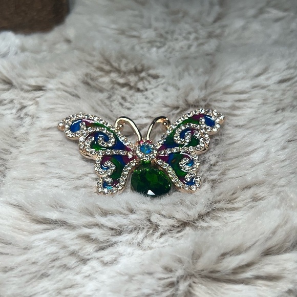 Ornate Green and Blue Gemstone Butterfly Brooch - Picture 6 of 8